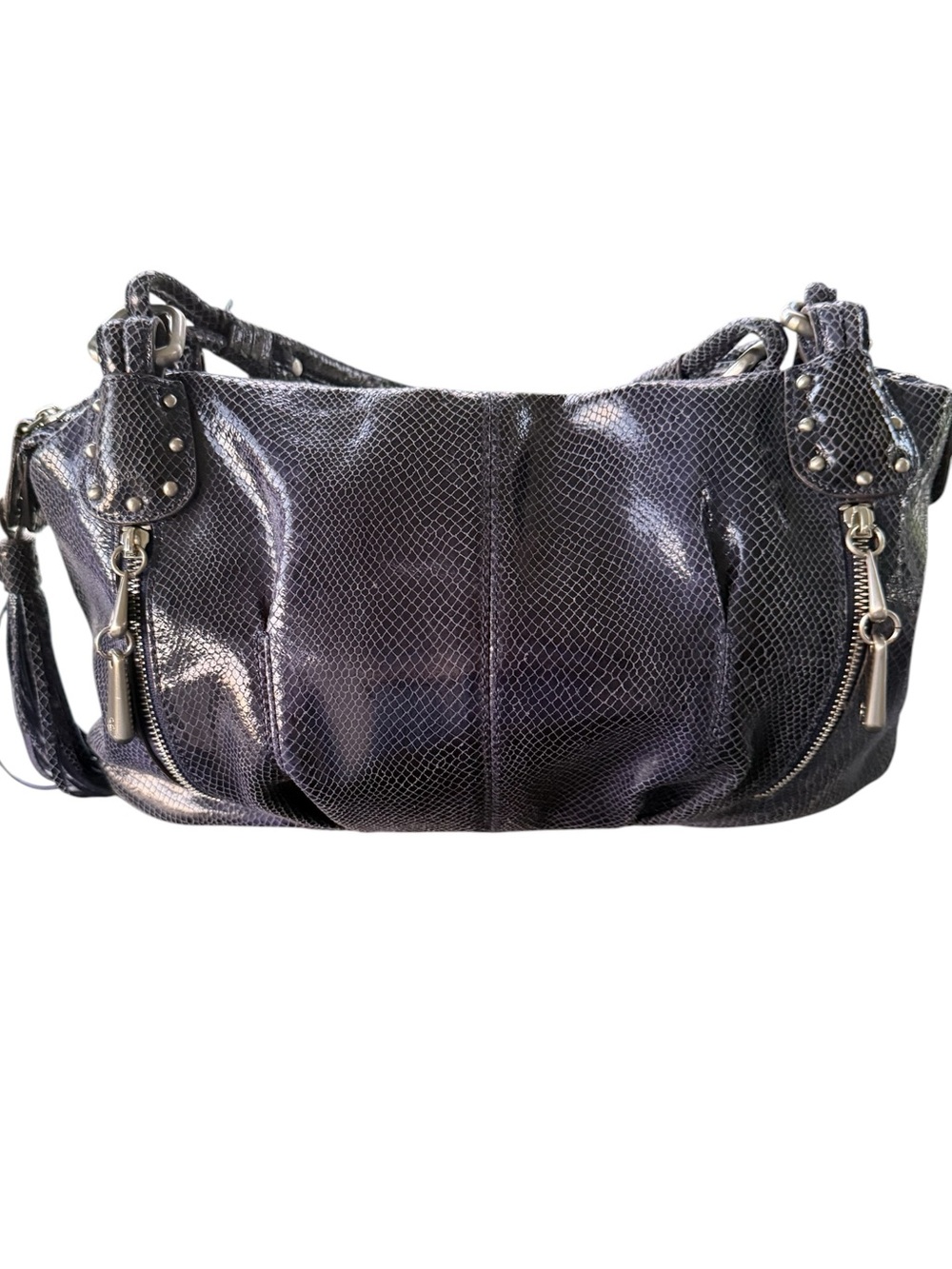 B. Makowsky Blue Leather Hobo Bag Snake Embossed Silver Hardware Y2K A221285